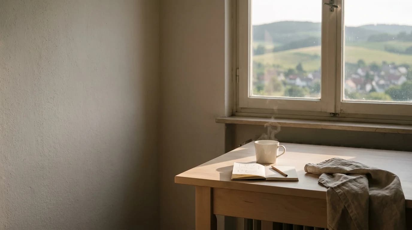 Ruhige Tischecke am Fenster mit Blick über den Südharz